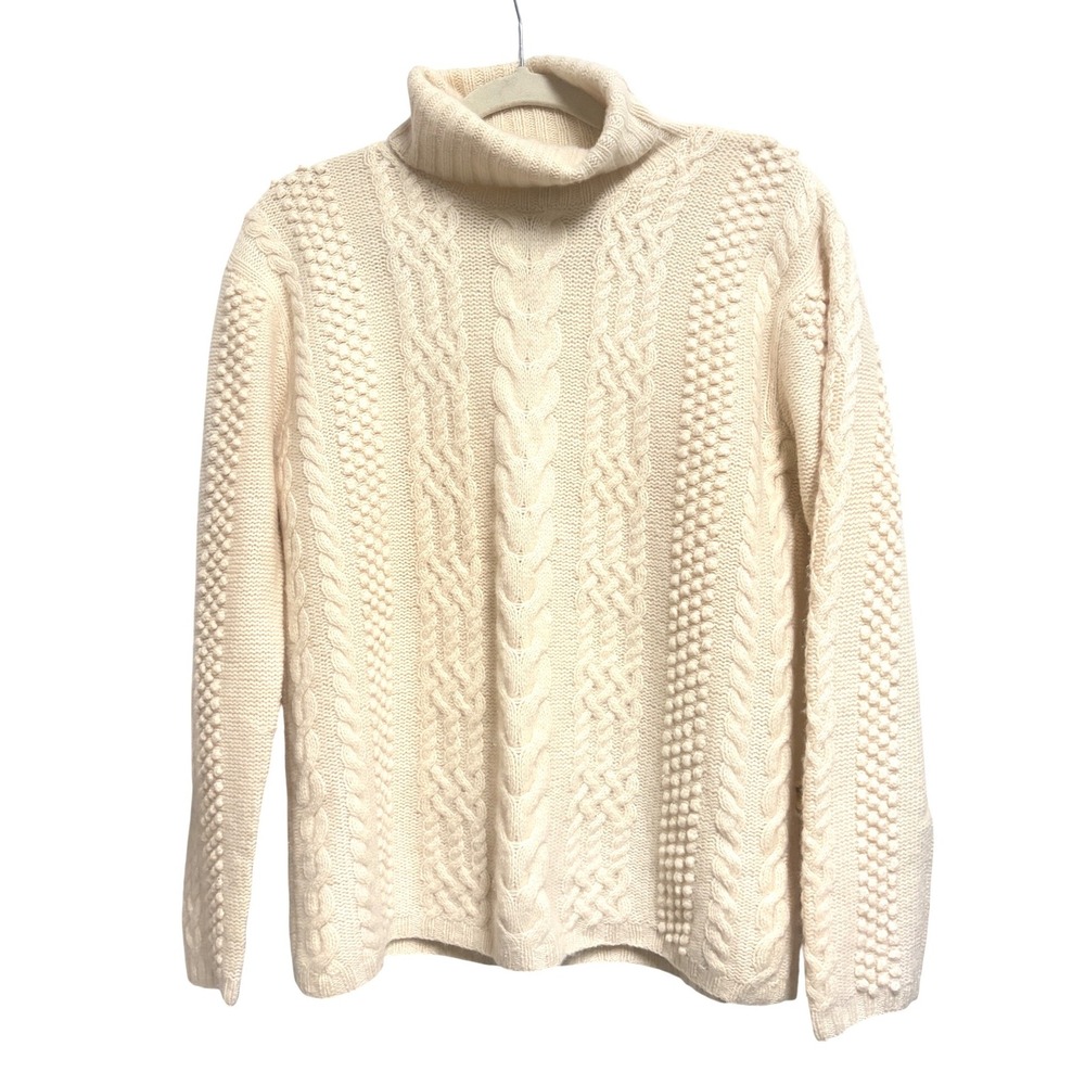 Daniel Bishop 100% Cashmere Cable Knit Cream Turtleneck Sweater Popcorn Size M
